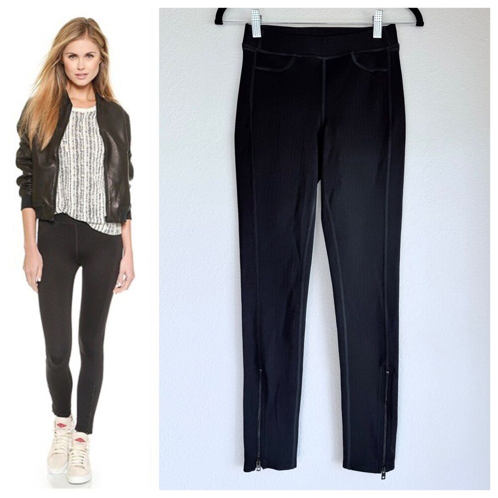 NEW Rag & Bone Women's Lawson Mid-Rise Leggings in Black Chevron Ankle Zip Sz S